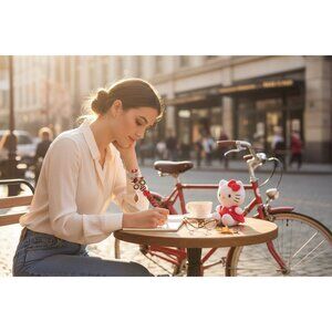 Hello Kitty Red Crystal Beaded Pen With Bicycle Design - Unique Gift Idea Or Col